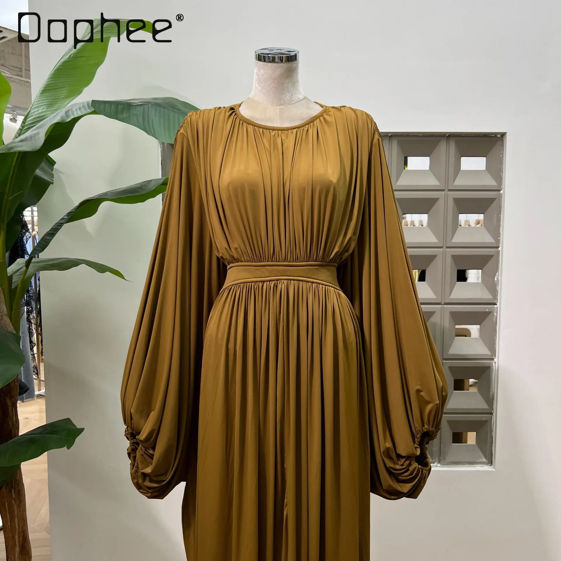 European American Women Clothing Fashion Bat Long-sleeved High-waisted Dress High-end Elegant Mid-length Dress Evening Dresses