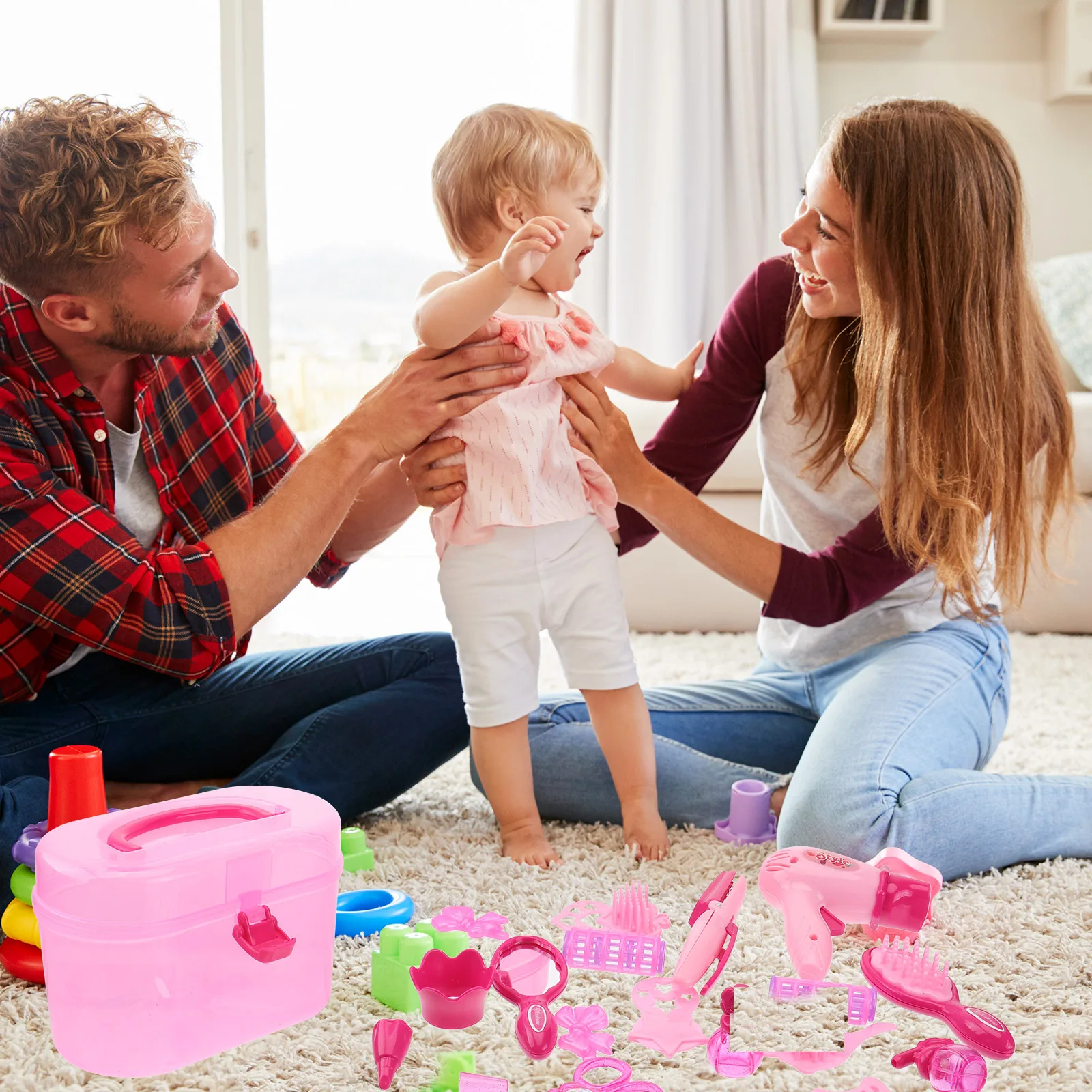 Set di bellezza per ragazze Custodia per trucco in plastica Fai finta di giocare Strumenti per capelli Regalo di apprendimento per bambini Scatola di immagazzinaggio Gioco di ruolo
