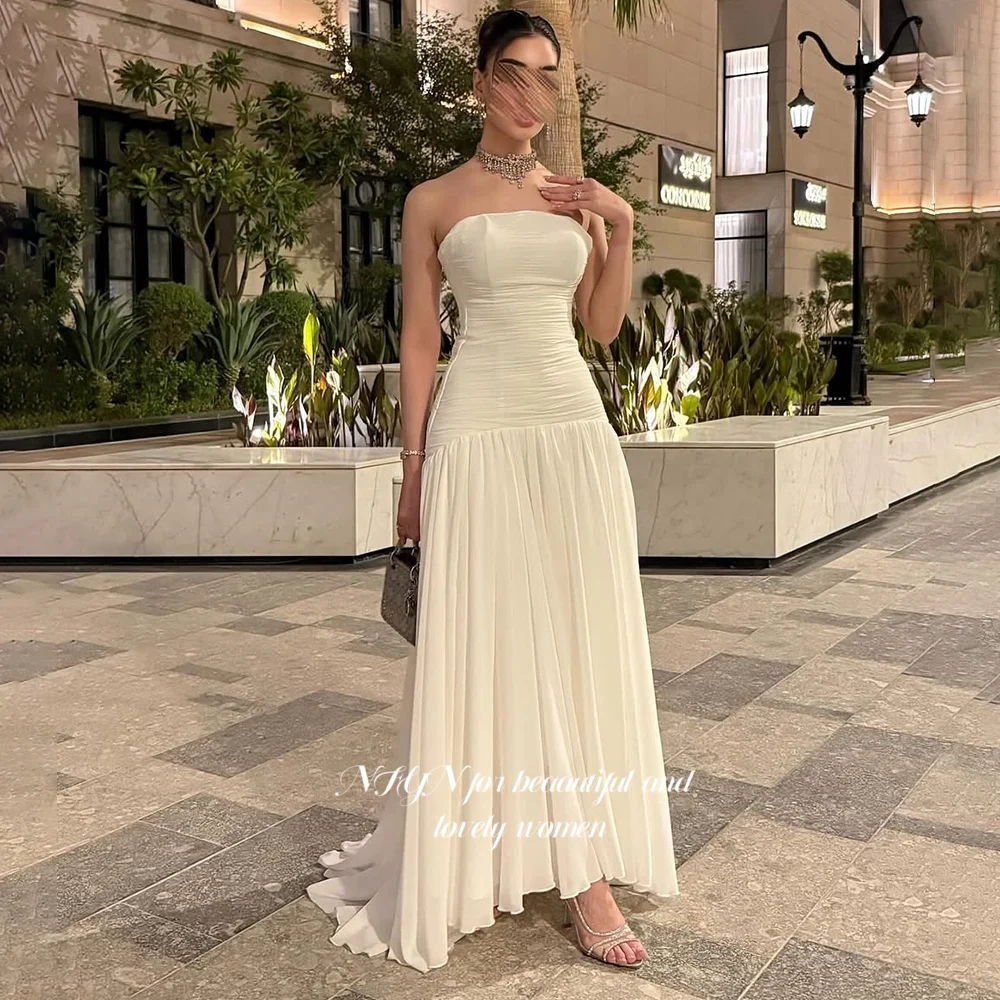

NFYN Ivory Prom Dress A Line Formal Occasion Dress Chiffon Evening Dress with Pleats vestidos de fiesta Customized