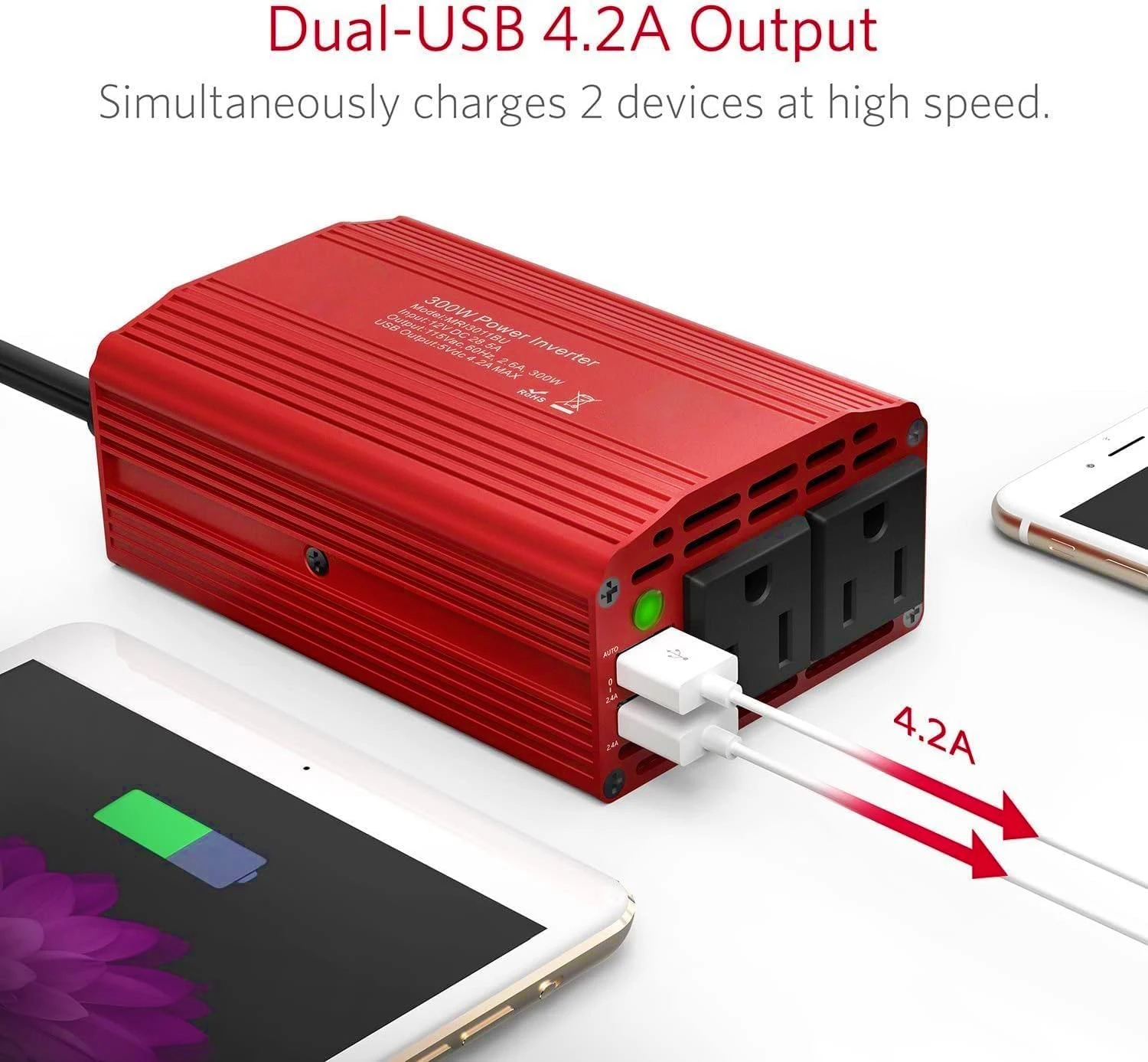 Imagem -05 - Car ac Power Inverter Adaptador de Veículo Plug Outlet com Dual Usb Carregador para Laptop Computador Conversor ac 12v 220v 110v