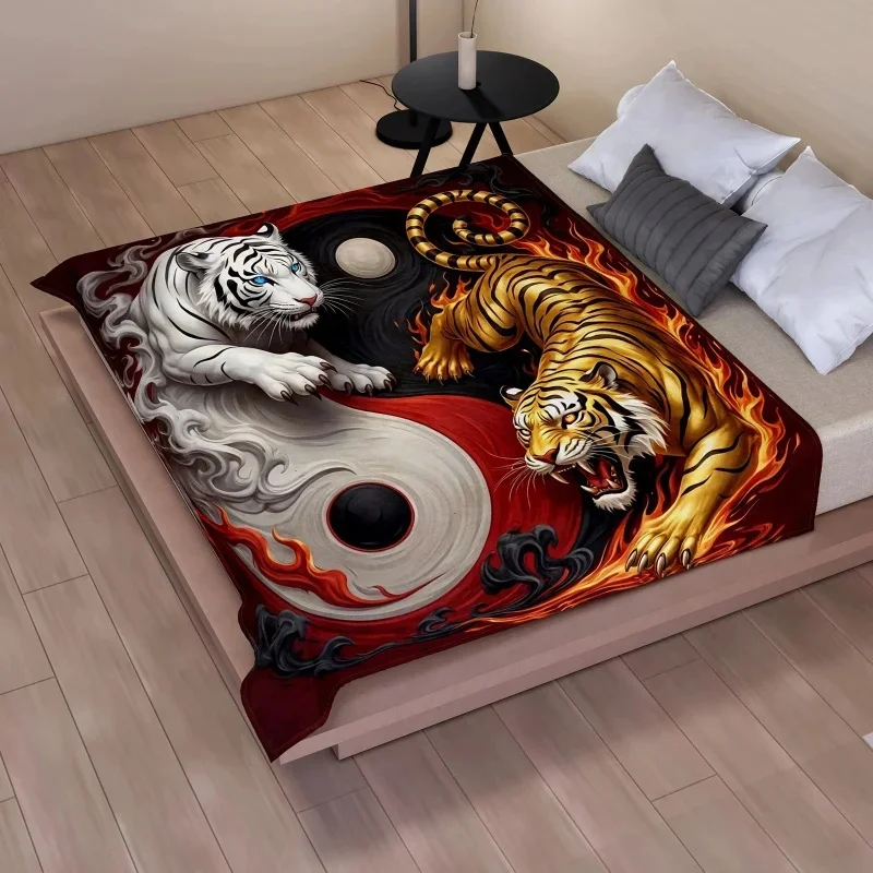 Tiger Yin Yang Print Flannel Throw Blanket Soft Warm Lightweight All Season Nap Blanket for Sofa Bedroom Home Decor