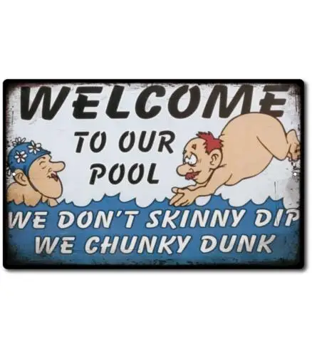 Welcome to Our Pool We Chunky Metal Sign Recreation Swimming Fun Home