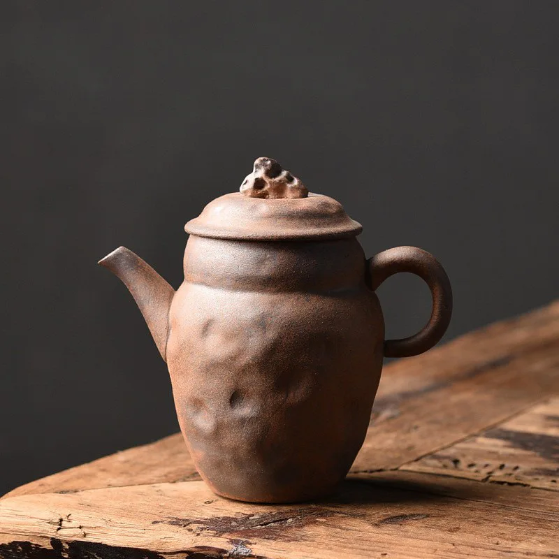 Original Mineral Coarse Pottery Teapot Old Rock Clay Handmade Pot Household Retro Ceramic Can Be Nurtured Single Pot Tea Kettle
