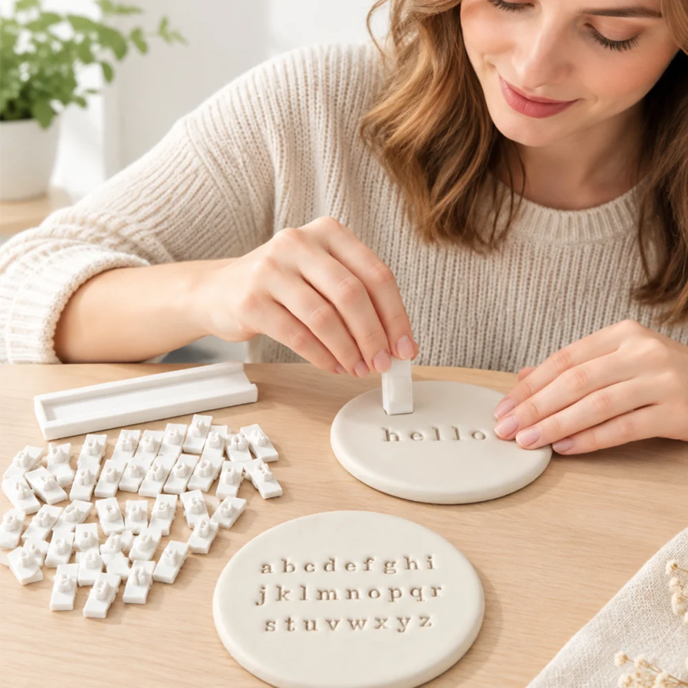 Mini Standard Font Letter and Number Clay Stamp Set, with Matching Track Tools, Reusable Decorative Craft Molds, Suitable for Jewelry Making and Ceramic Artwork