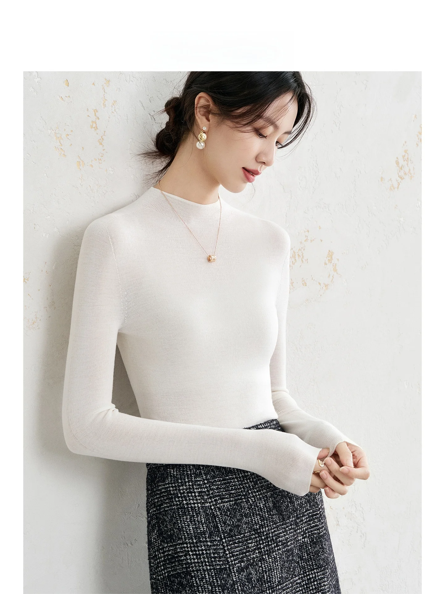 

OFFIY мягкий шерстяной вязаный базовый свитер Sl Ele High Ne Long Sve женский модный осенне-зимний шерстяной свитер