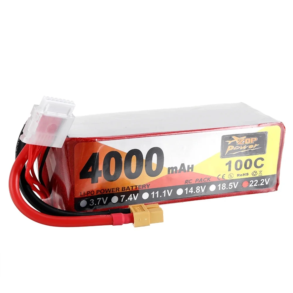 ZOP Power 22,2 V 4000mAh 100C 6S Lipo Battery XT60 Plug для FPV RC Drone