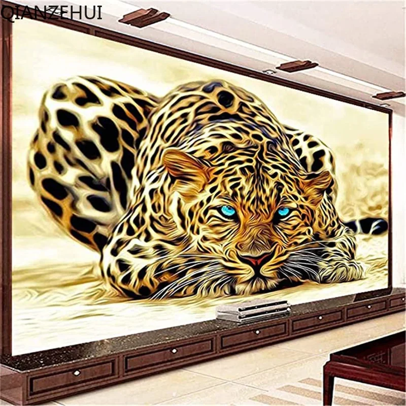 

DIY full Diamond Embroidery,Round Diamond 5D Mighty Leopard Style Living room decoration rhinestone beads Diamond painting