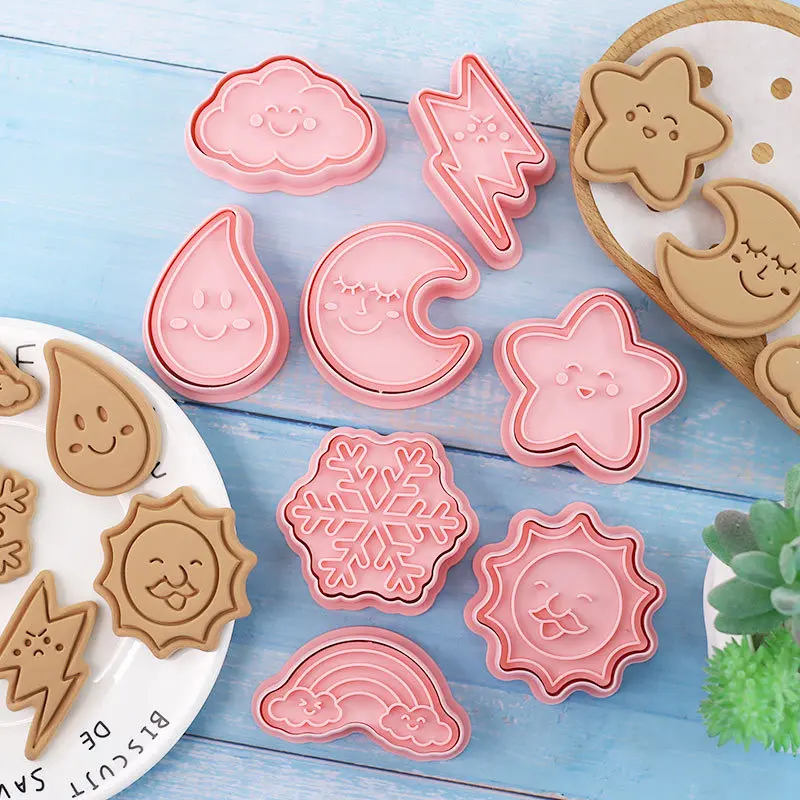 8 Pieces Cartoon Weather Theme Frosting Sugar Cookie Mold Rainbow Moon Stars Biscuit Mold Cookie Cutter Baking Tools Baking Mold