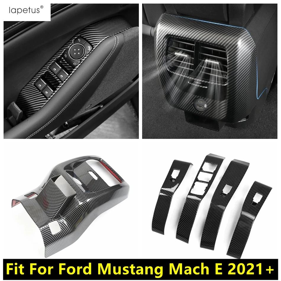 

Window Lift Button Panel / Rear Armrest Box Air AC Vent Cover Trim For Ford Mustang Mach E 2021 - 2023 Carbon Fiber Accessories