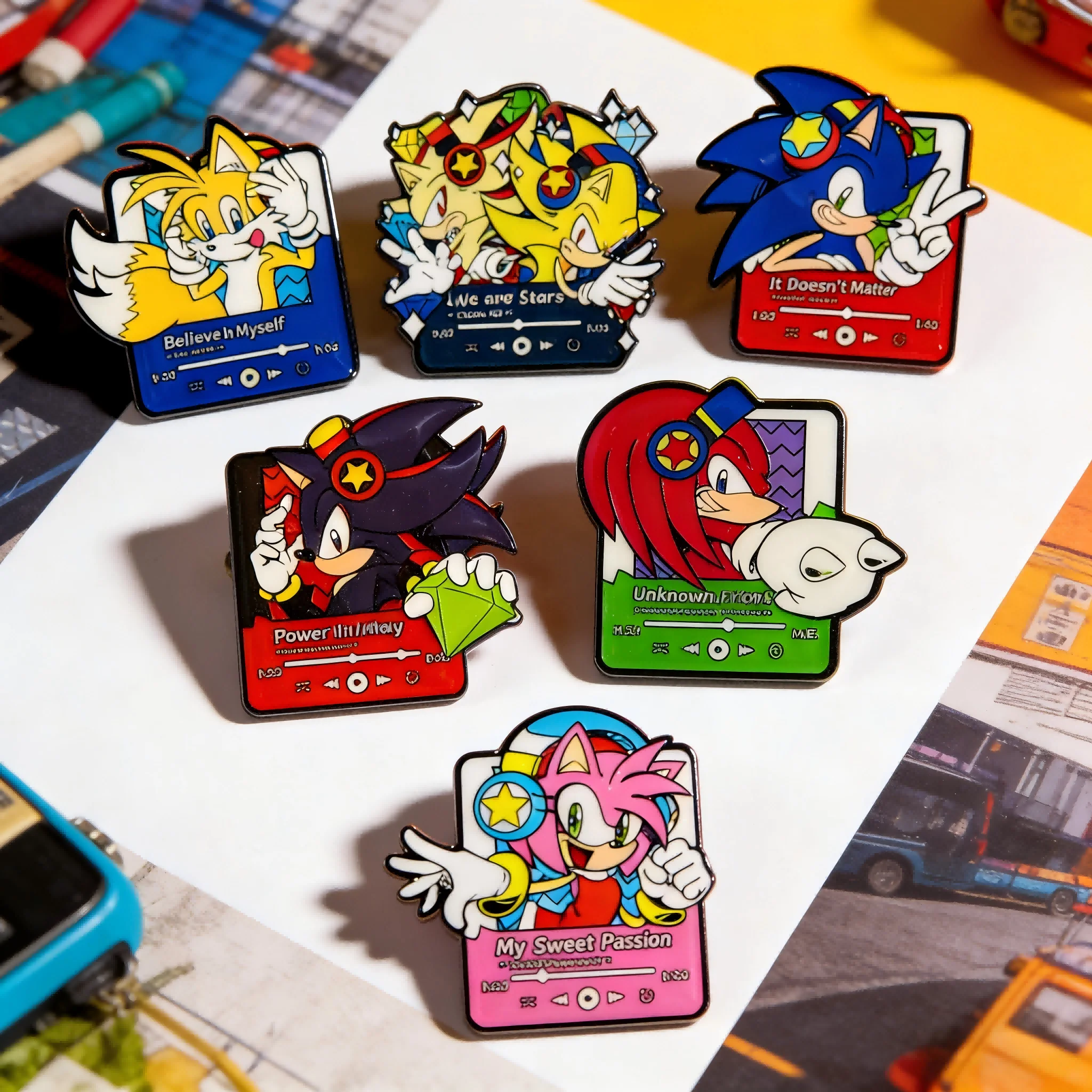 Trendy Music Player Themed Enamel Pin, Colorful Cartoon Char