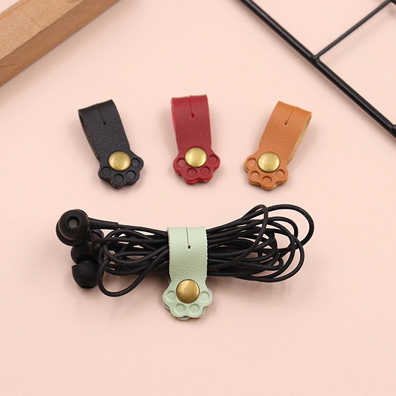 Cute Cat Claw Buckle Leather Cable Winder Management Cable Winder Anti Winding Storage Headphone Cable Organizer Cord Organizers