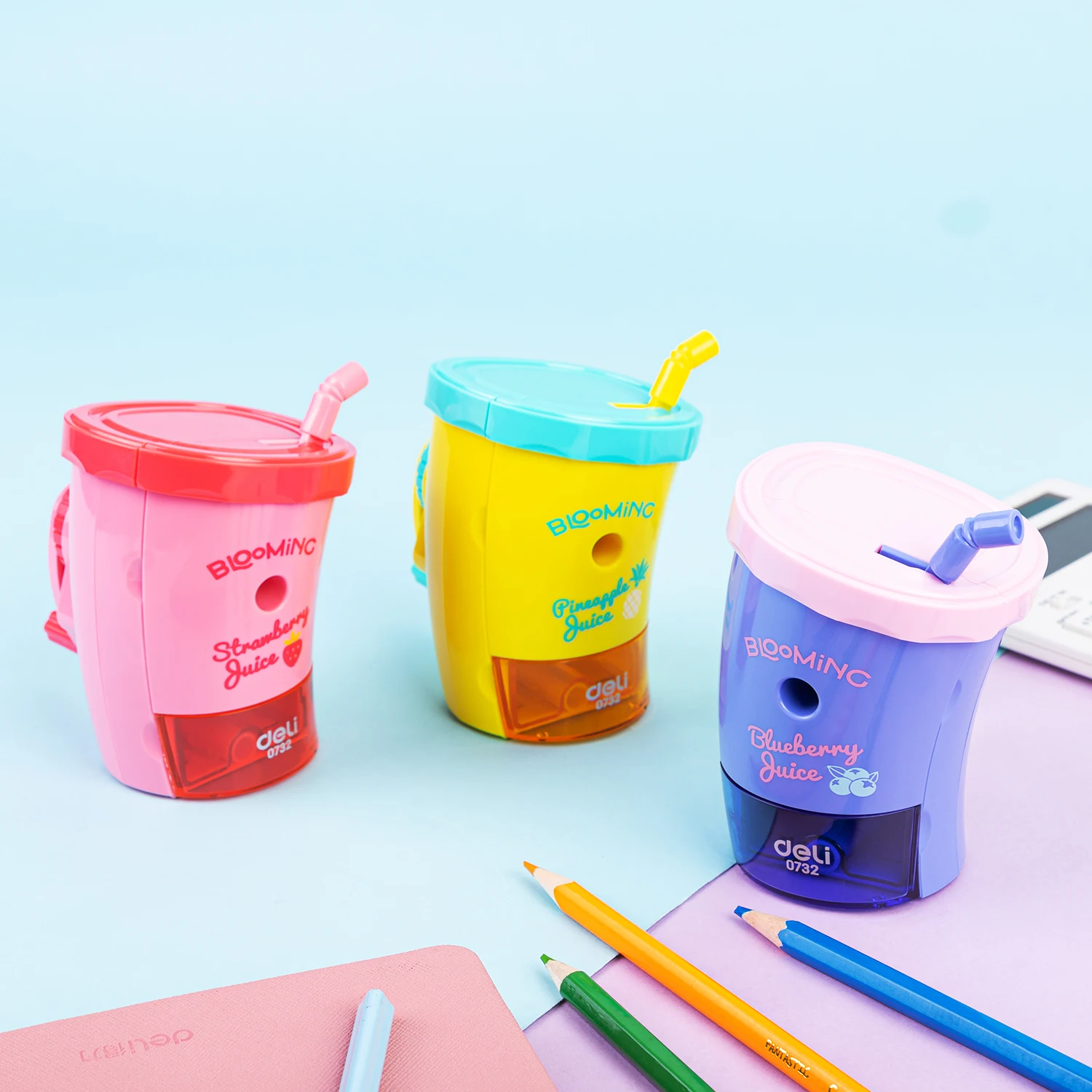 Deli Rotary Pencil Sharpener Cute Mechanical Pencil Sharpener Colorful Cola Cup Kawaii Student Stationery Table Sharperner