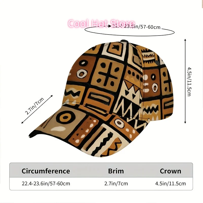 1pc Men's Adjustable Snapback Baseball Cap - Lightweight Polyester Full-Body Hat with Modern Abstract Geometric Pattern, Brown/B