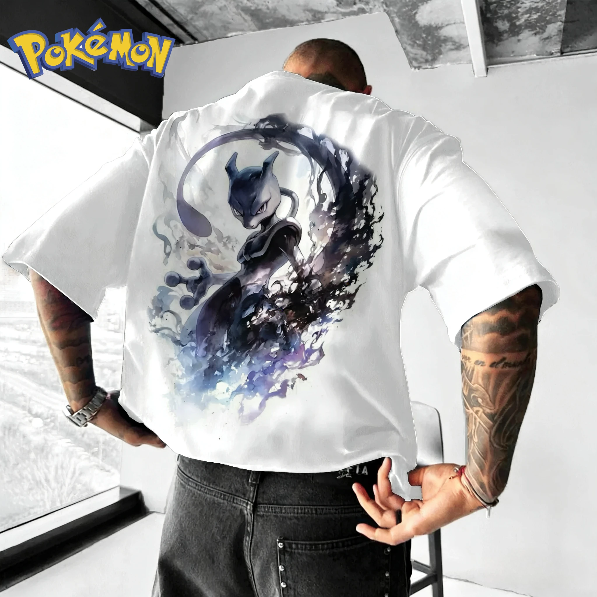 Pokémon Gioco portatile Mewtwo T-shirt in cotone stampato Estate da uomo e da donna Nuova tendenza hip-hop Casual Allentato Y2K Top genitore-figlio