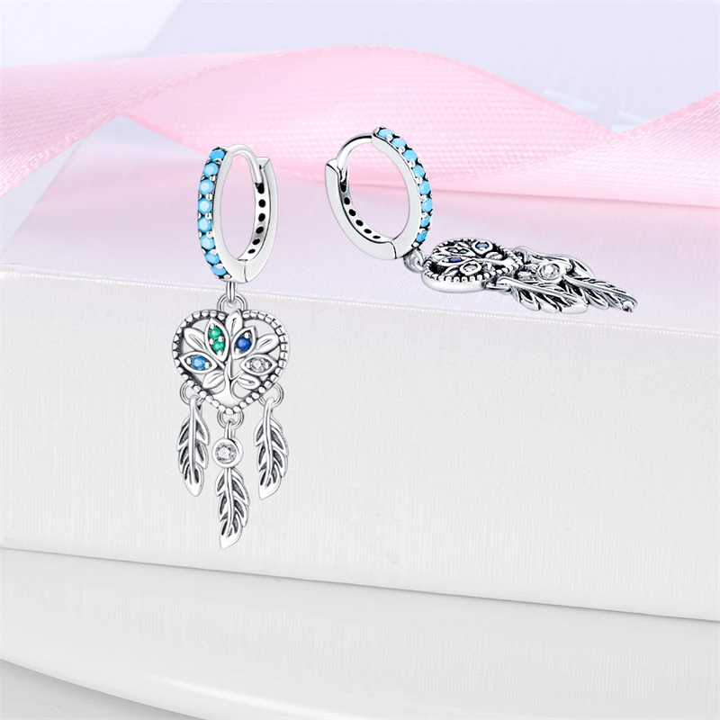 Neutral 925 Sterling Silver Devil\'s Eye Dreamcatcher Net Net Beautiful Blessing Series Earrings Fit For Wedding Party Jewelry