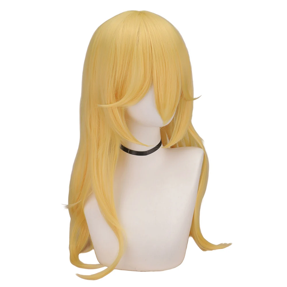 Peluca de princesa rubia larga ondulada para mujer, Cosplay de Halloween, fiesta de disfraces, Anime, amarillo, melocotón