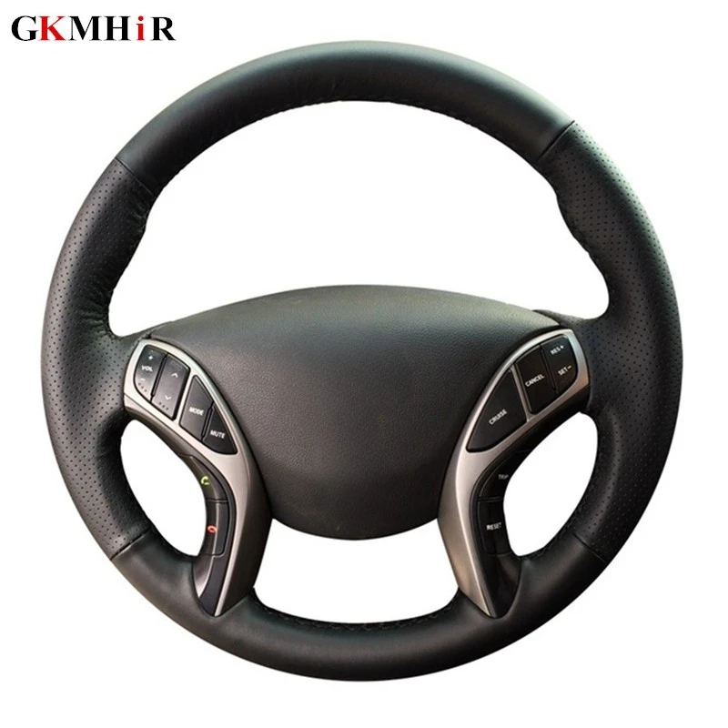 

GKMHiR Soft Artificial Leather Hand-stitched Car Steering Wheel Cover for Hyundai Elantra 2011-2016 Avante i30 2012-2016 Black