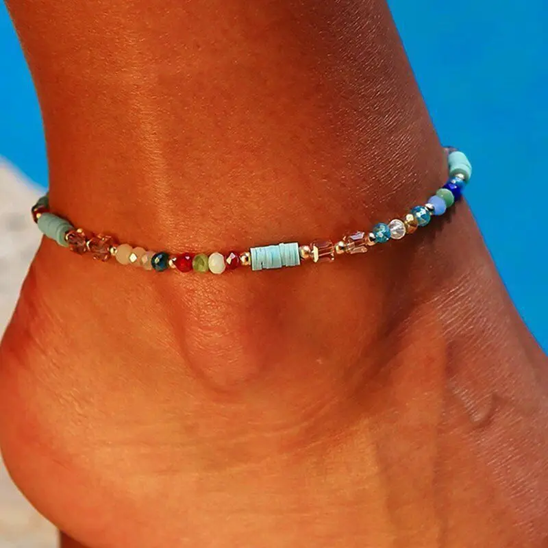 A 18K Gold-plated Bohemian Style Beach Ankle Chain Jewelry, Suitable for Holiday Wear with Contrasting Beaded Ankle Chains