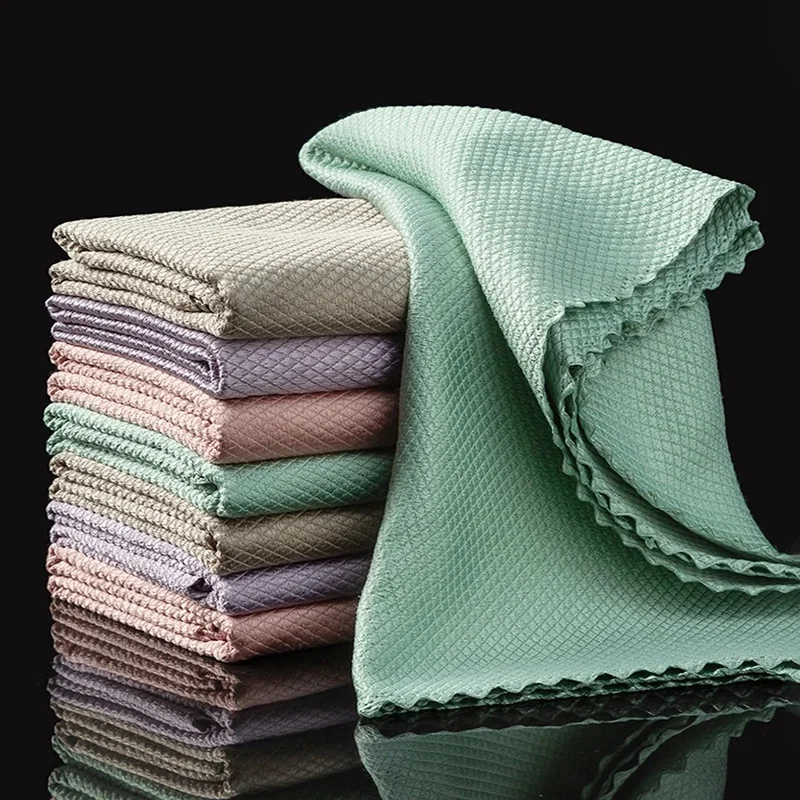 Pano de limpeza de microfibra com textura de escama de peixe, sem fiapos, sem deixar marcas, reutilizável, para polir janelas, carros, cozinha, espelhos e vidros.
