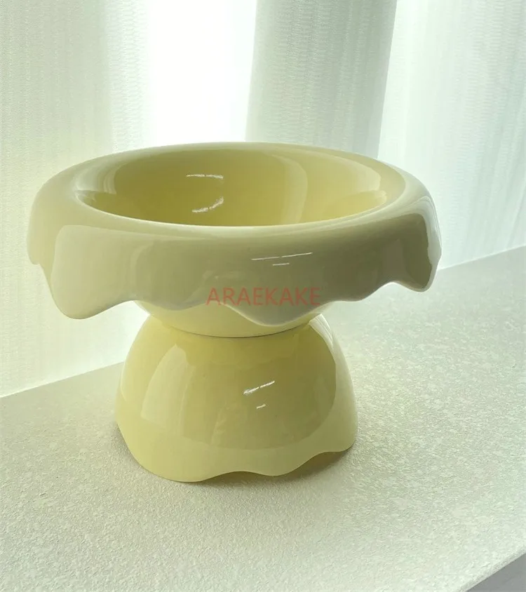 1set Petal cat bowl ceramic detachable high footed bowl, cervical protection dog food bowl, pet supplies feeding bowl