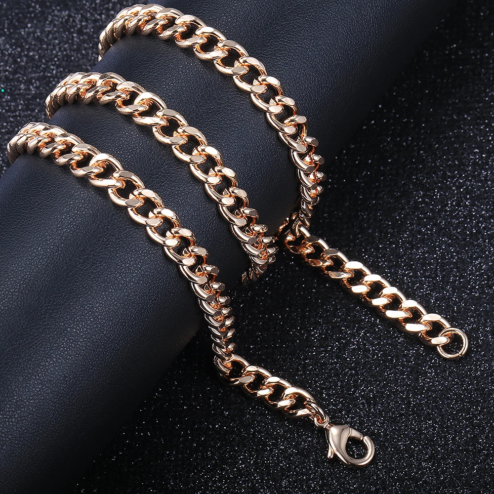 New 585 Rose Gold Color Necklace For Women Men Vintage Cuban Chain Box Link Snail Chains Fashion Jewelry 50/60cm