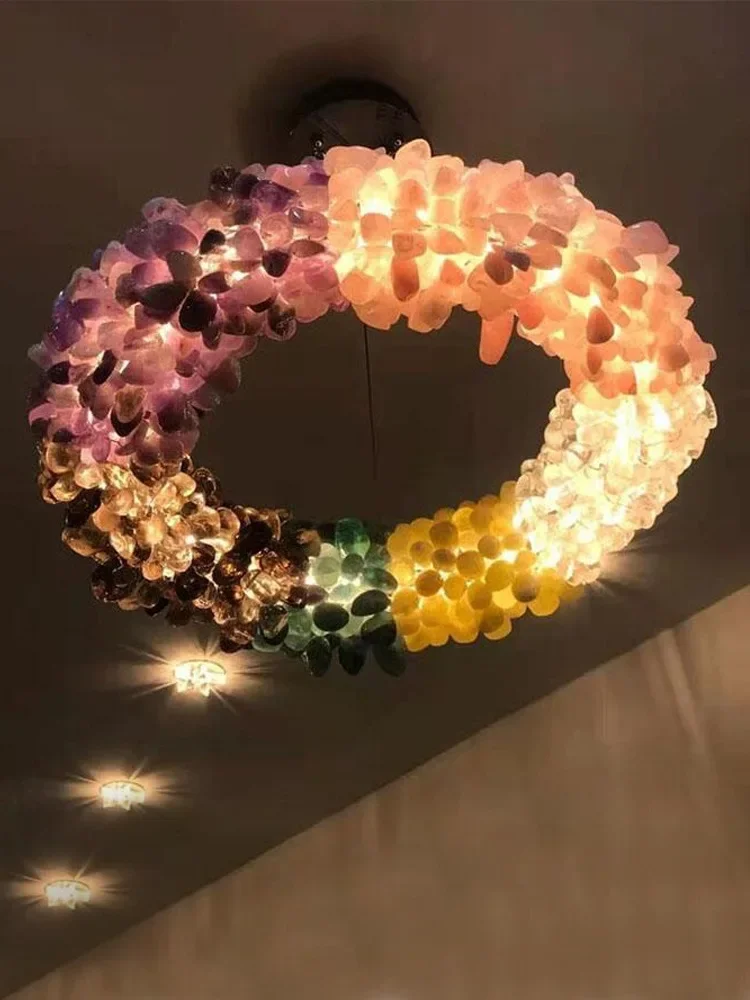 

SANDYHA Natural Crystal Ring Pendant Lamp Luxury Nordic Chandelier for Living Dining Bedroom Villa Decorative Lighting Modern