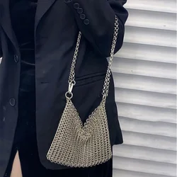 Metallic Hauberk Shoulder Bag Woven Ring Tote Chain Mail Designer Purses and Handbags Handmade Hollow Crossbody Bags for Women