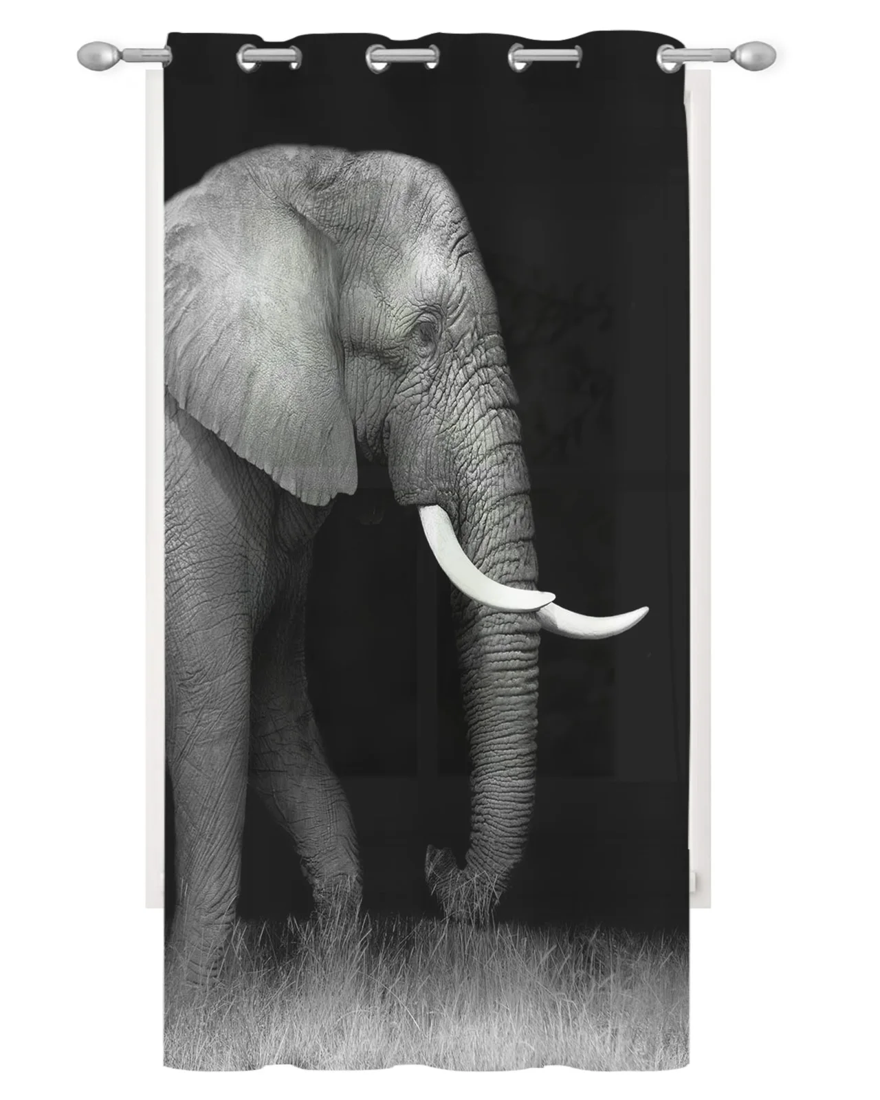 Animal Elephant Grass Sheer Window Curtains Bedroom Living Room Tulle Curtains Voile Drapes for Kitchen