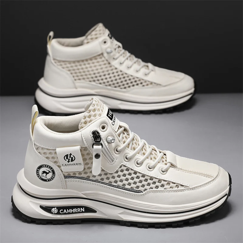 

Мужские спортивные туфли с высоким берцем и сеткой | Универсальная дышащая студенческая обувь в стиле Харадзюку на толстой подошве на лето