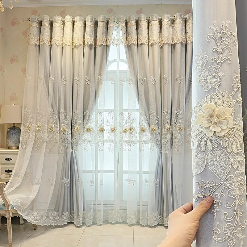 (81) Customized New High-end Curtains Finished Bedroom Living Room Embroidered Blackout Fabric Balcony