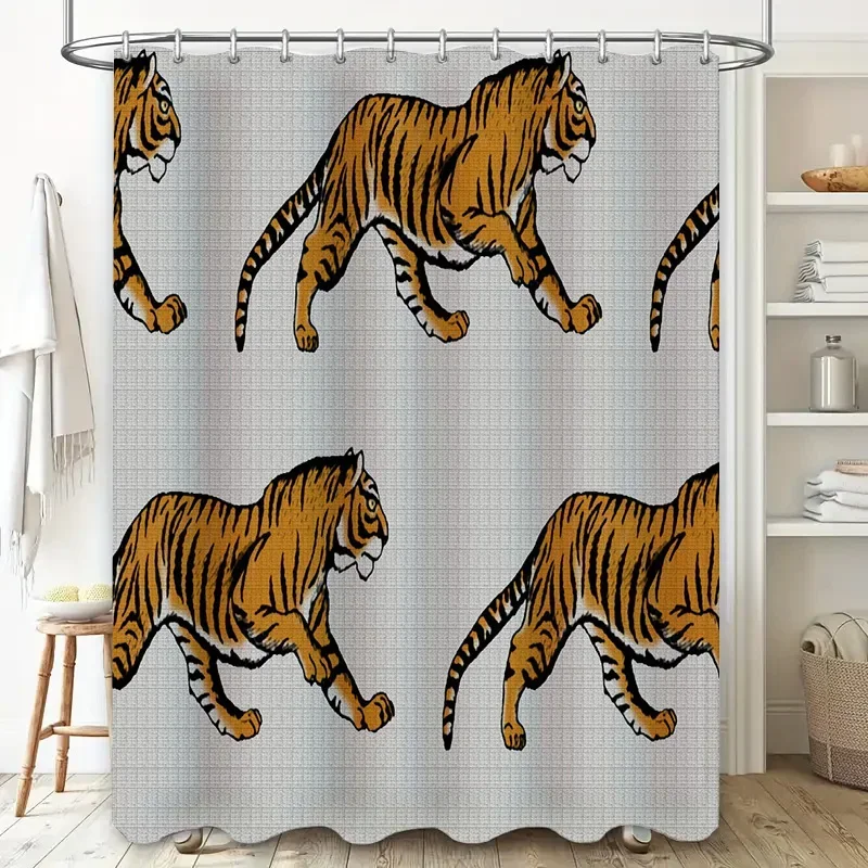 Duschvorhang mit Tier-Tiger-Print, Stoff, wasserdicht, Badezimmer-Dekor für Heimdekoration, gelbe weiße Streifen, Muster, Größe: 72 x 8 cm