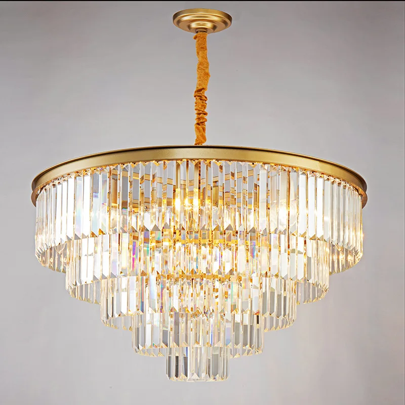 

American Luxury Led Crystal Chandelier Modern Multilayer Gold Black Glass Crystal Hanging Lamp Indoor Decor Living Room Kitchen