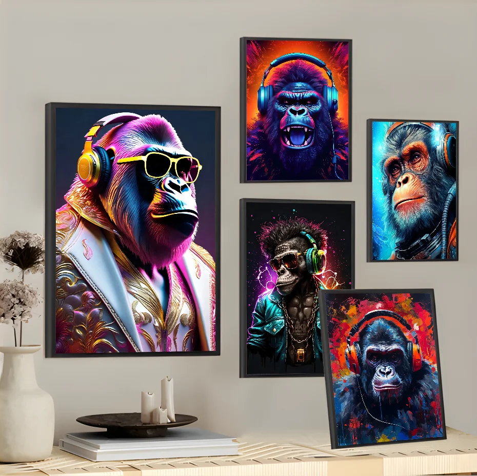 

DJ Monkey Headphones Fun Poster Wall Art Painting Study Nordic Home Decor