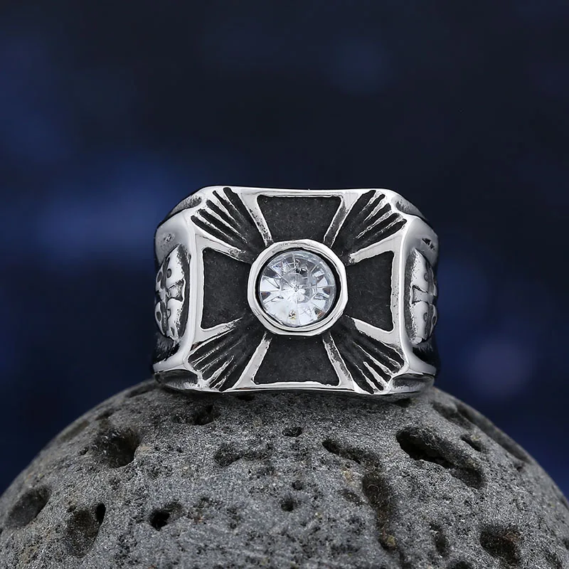 Good Polished 2024New Freeshipping 316L Stainless Steel Cross With Zircon Ring Fashion Words Retro Jewelry Wedding Gift