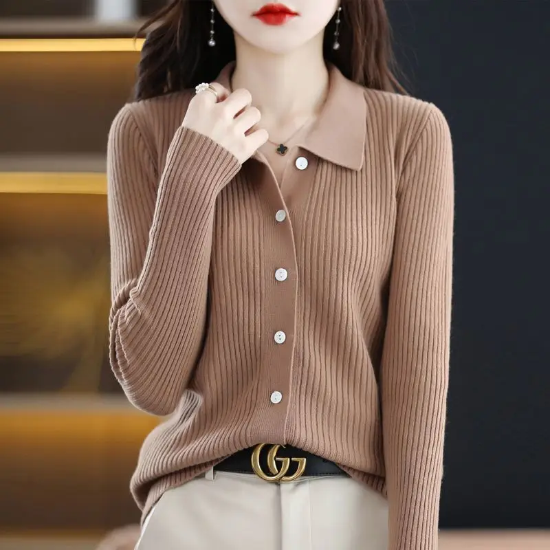 

Single Breasted Wool Cashmere Cardigan Sweater Women Winter Knitted Jacket Coat Polo Collar Jumpers Elegant Clothes Oversize Top