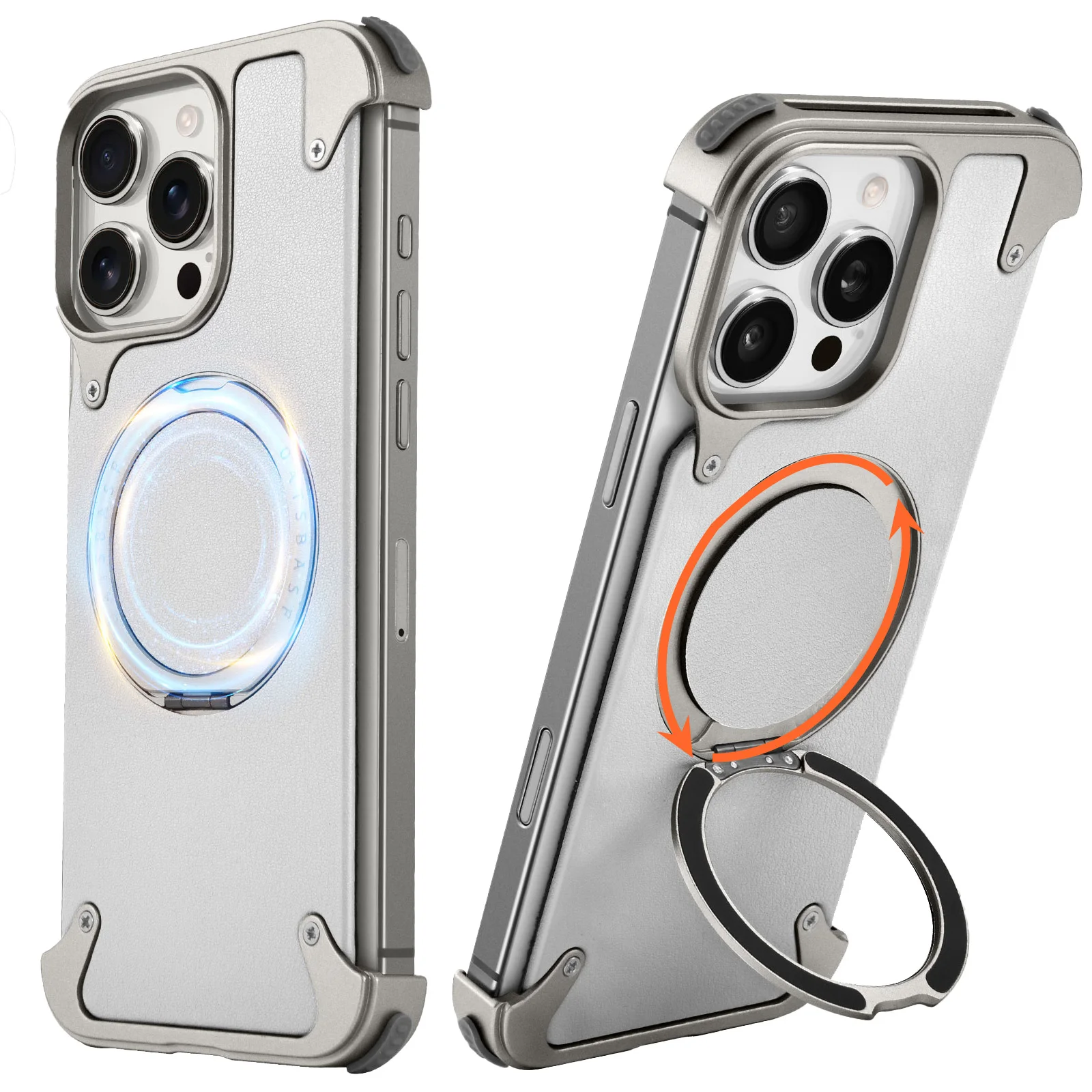 

Oatsbasf for iPhone 16 15 Pro Max Phone Case with 360° Rotatable Ring Magnetic Wireless Charging Leather Frameless Bumper Cover