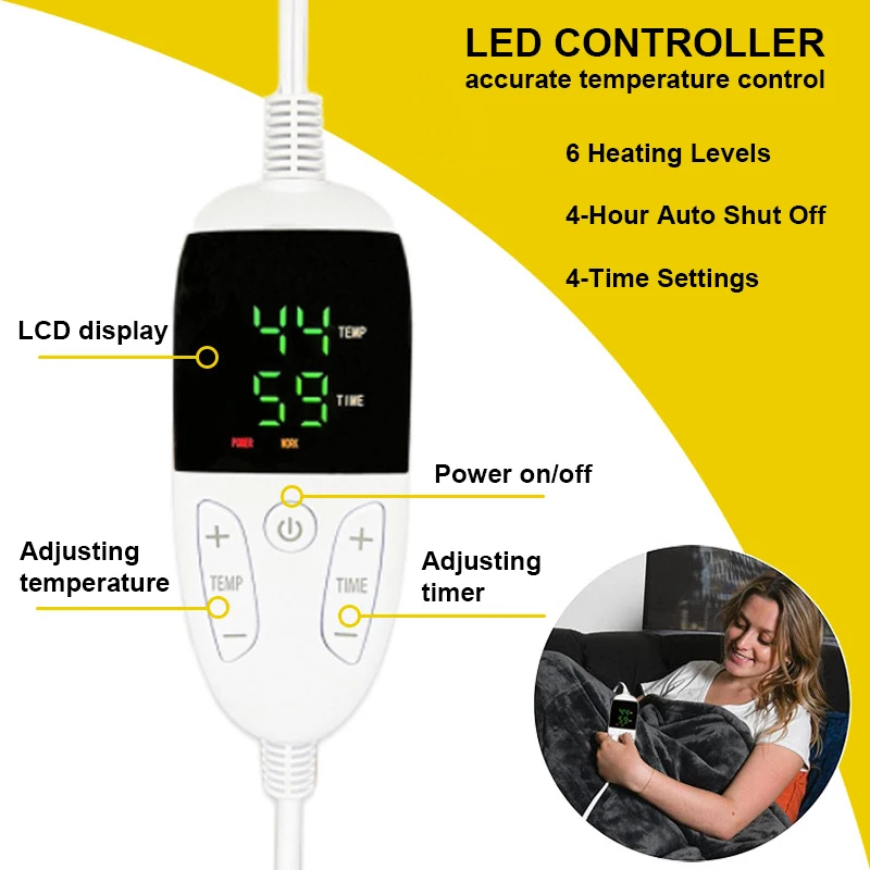 بطانيات TINO الكهربائية من الفلانيل وبطانية شيربا ساخنة، 6 إعدادات للحرارة، وظيفة إيقاف تلقائي لمدة 10 ساعات، قابلة للغسل في الغسالة