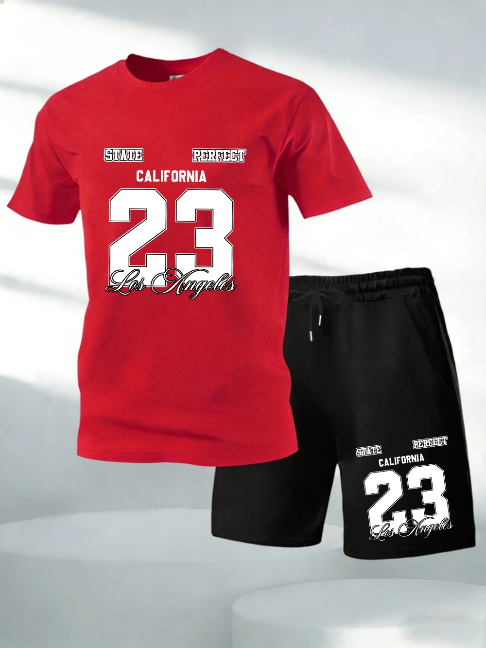 

Two Pieces Set Los Angeles California 23 Prints Cotton T-Shirts Pants Mens Oversized Soft O-Neck Tops High Waisted Pocket Shorts