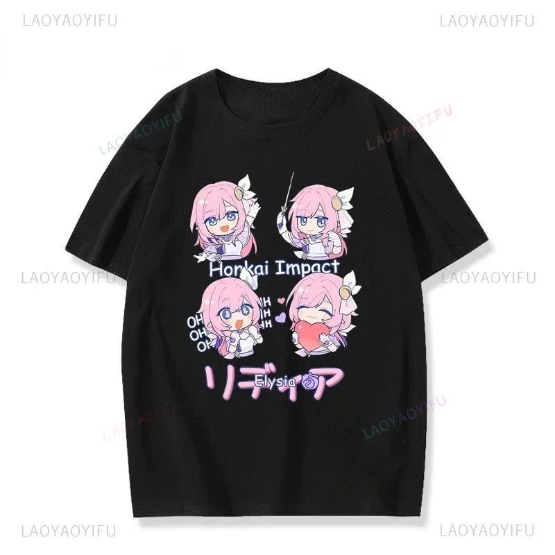 Honkai Impact 3 Kawaii Elysia Fans COS T-shirt Korea Style Japan Anime Printed Unisex T Shirt Summer Fashion Casual Loose Tees