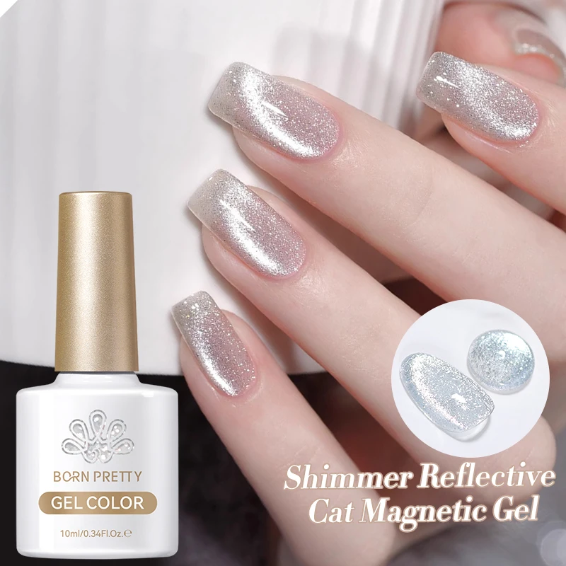 BORN PRETTY Silber Reflektierender Katzen-Magnet-Gel-Nagellack, 10 ml, Lack, semi-permanent, Super-Sparkle, wunderschöne Nagelkunst-Maniküre