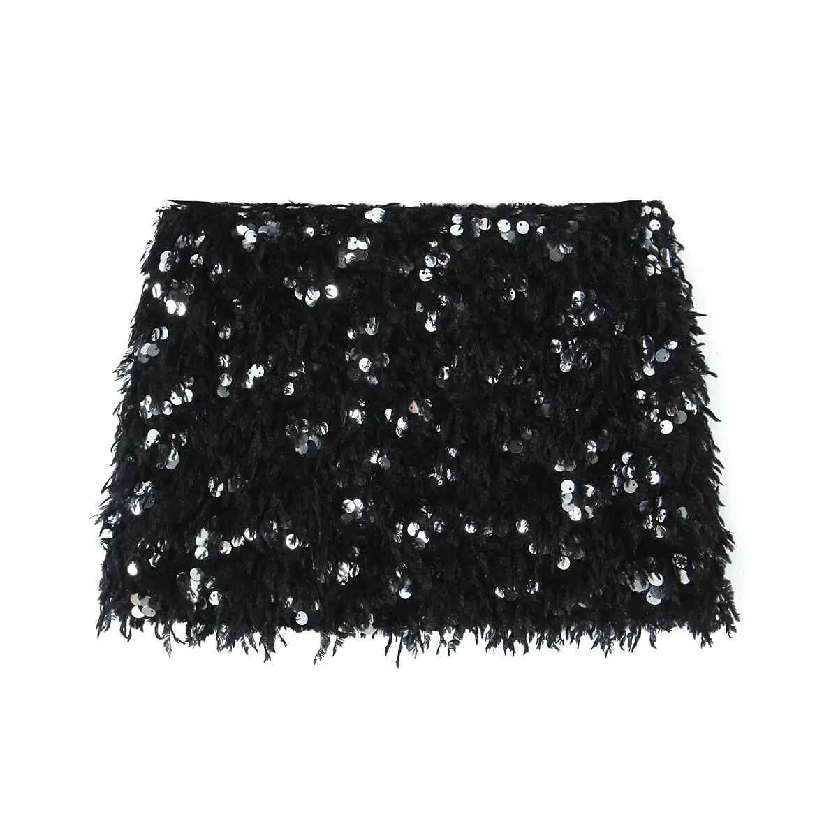 

Black flocked sequin BlingBling sexy mature beautiful versatile high street cool personality female hip pencil skirt