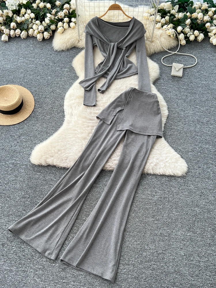 

Pure Desire Design, открытый кардиган с высокой талией, облегающие длинные брюки + дерзкий комплект из четырех предметов, женская модная осенняя одежда