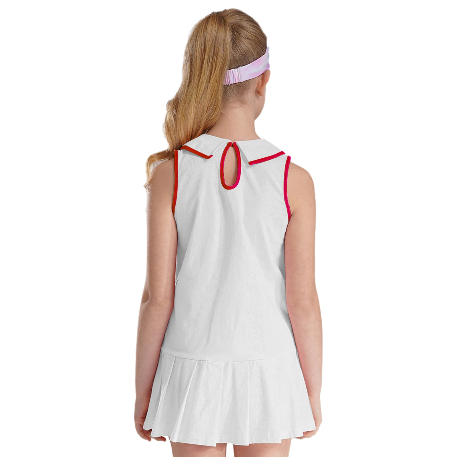 Kids Girls Tennis Dress with Shorts Set Sleeveless Golf Sports Dress Children Pleated A-Line Mini Skirt Athletic Workout Dress