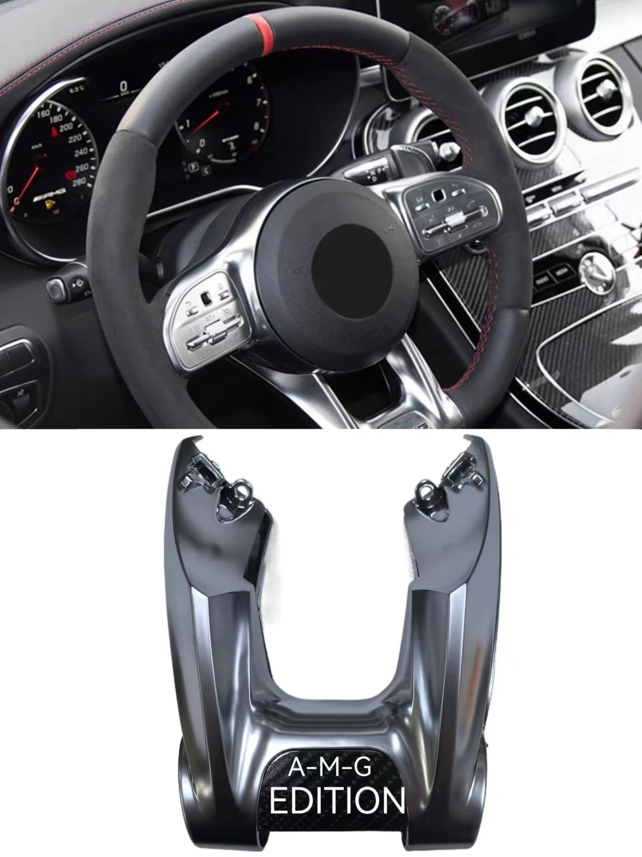 Car Steering Flat Wheel Lower Trim Cover Plastic w/LOGO For  Benz AMG EDITION W177 B W247 C W205 E W213 G W463 GLS W257 Class