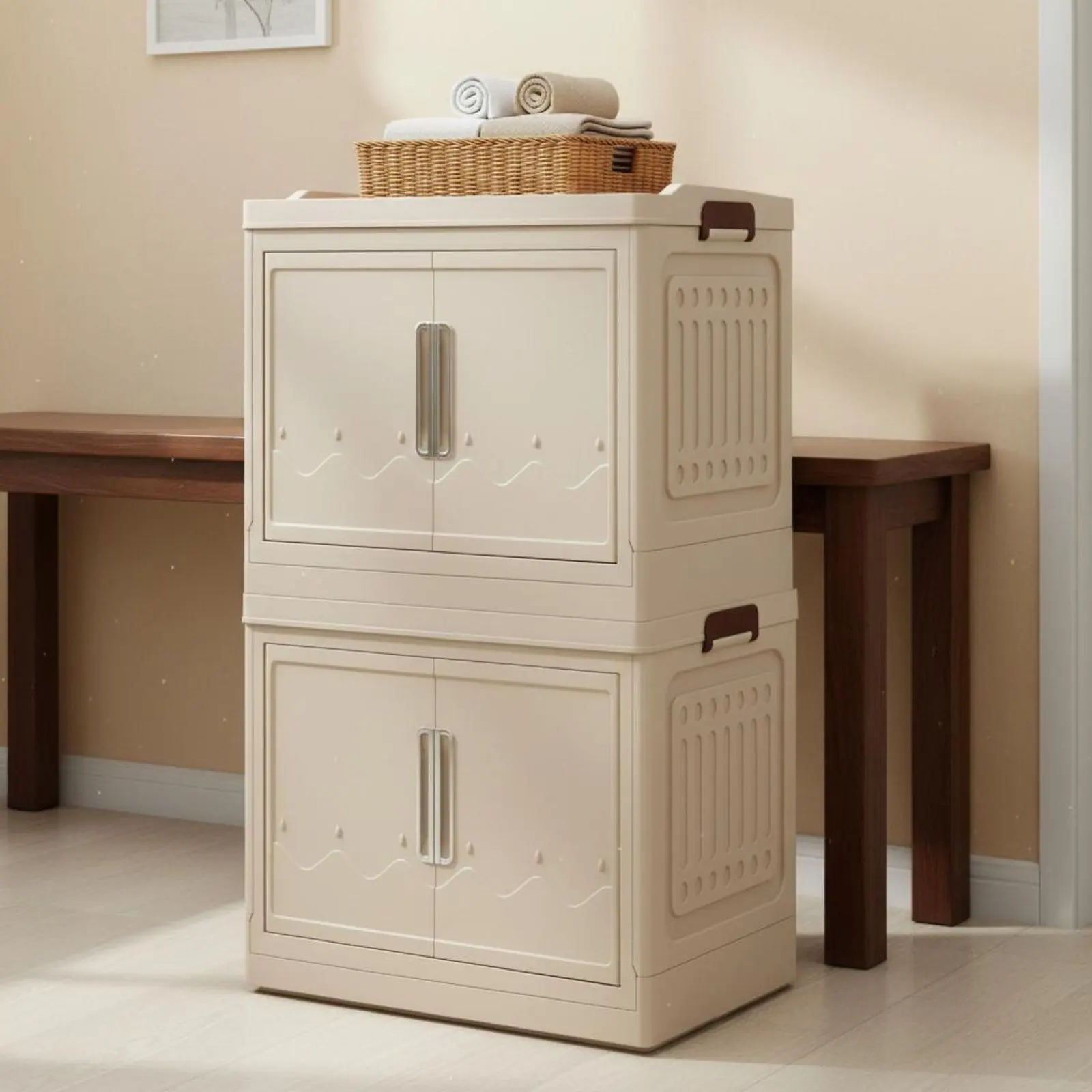 折りたたみ式収納キャビネット追加大容量折りたたみ式プラスチックオーガナイザービン多層収納ラック防塵寝室用