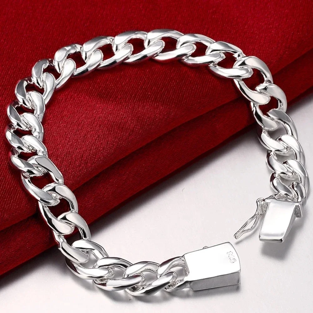 

Hot Pure 925 Sterling Silver 10MM Popular Wild Men's Chain Bracelet Wedding Party Holiday Gifts High Quality Fashion Jewelry