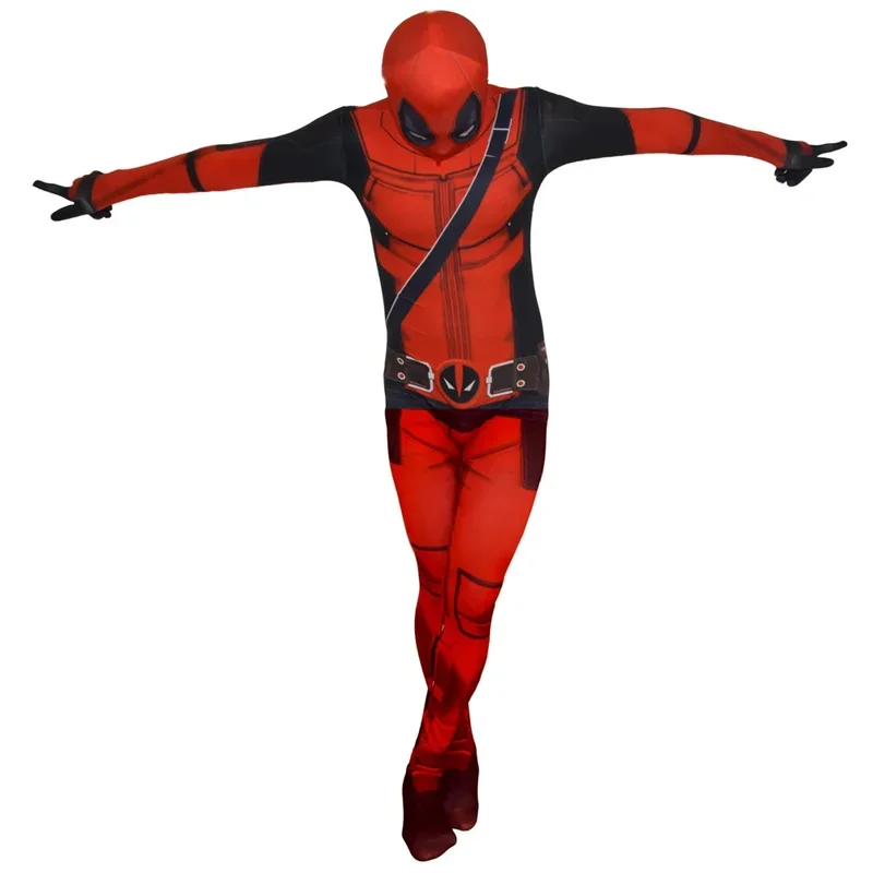 Deadpool Ryan Reynolds Costume with Sword Holder Superhero Cosplay Jumpsuit Flexible Bodysuit with Head Covering