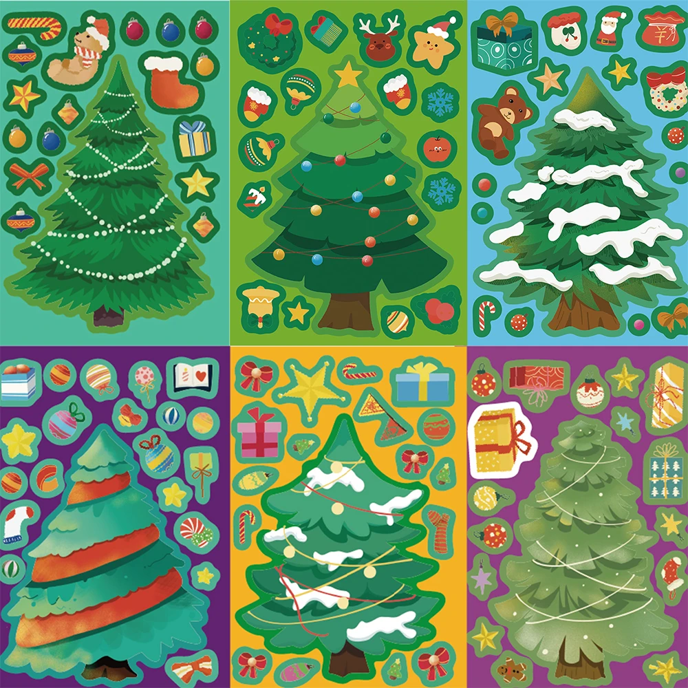 

8/16sheets Make Your Own Christmas Tree Puzzle Stickers Funny Cartoon Creative DIY Assemble Jigsaw Educational Toys Decals Gift