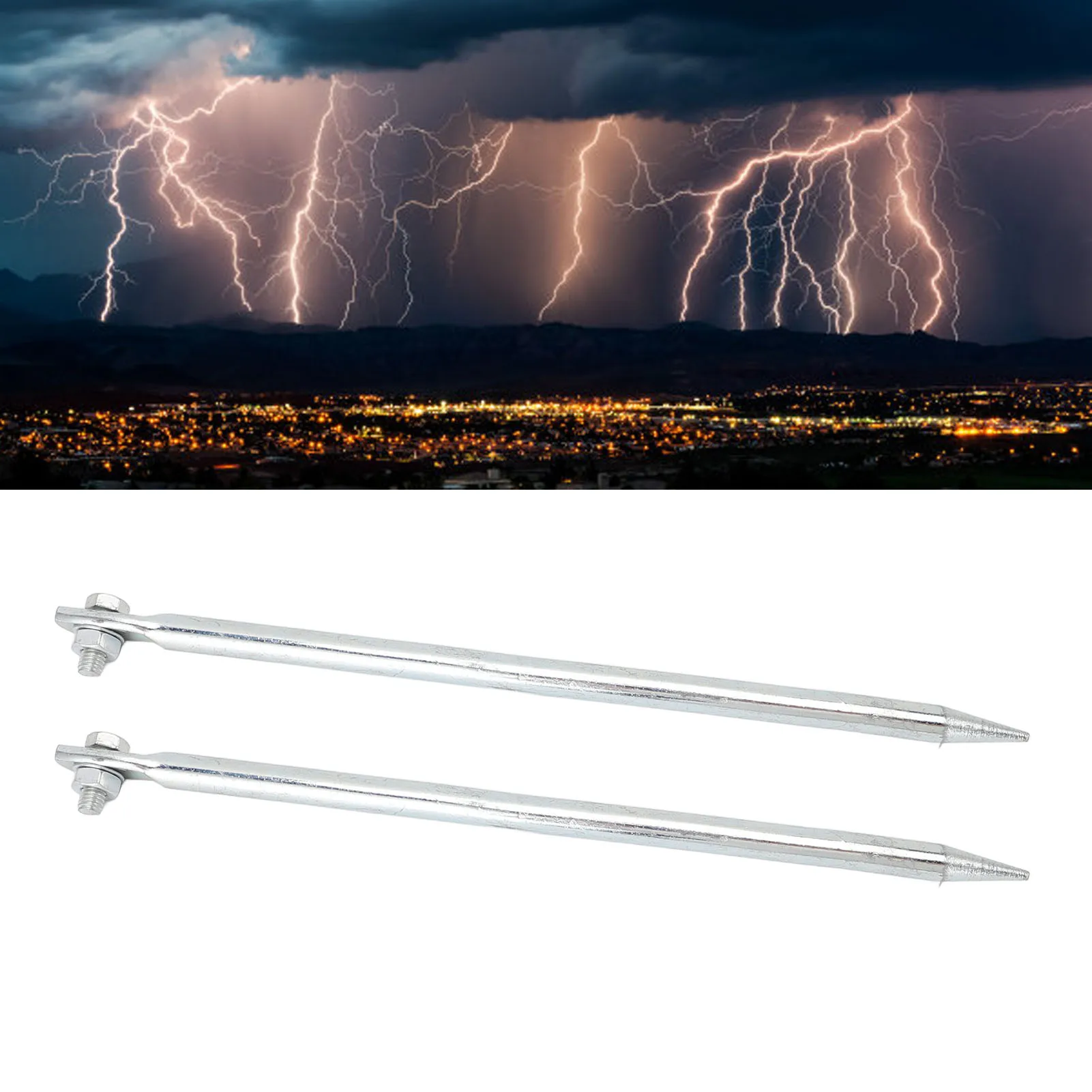 2 Pcs Portable Ground Rod Copper Plated Iron Threaded Connection Grounding Pin for Electric Fences Antennas Satellite Dishes