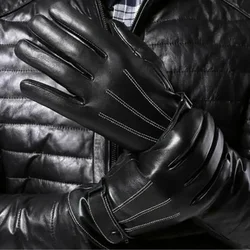 Men's Gloves Black Winter Mittens Keep Warm Touch Screen Windproof Driving Guantes Male Autumn Winter PU Leather Gloves Business